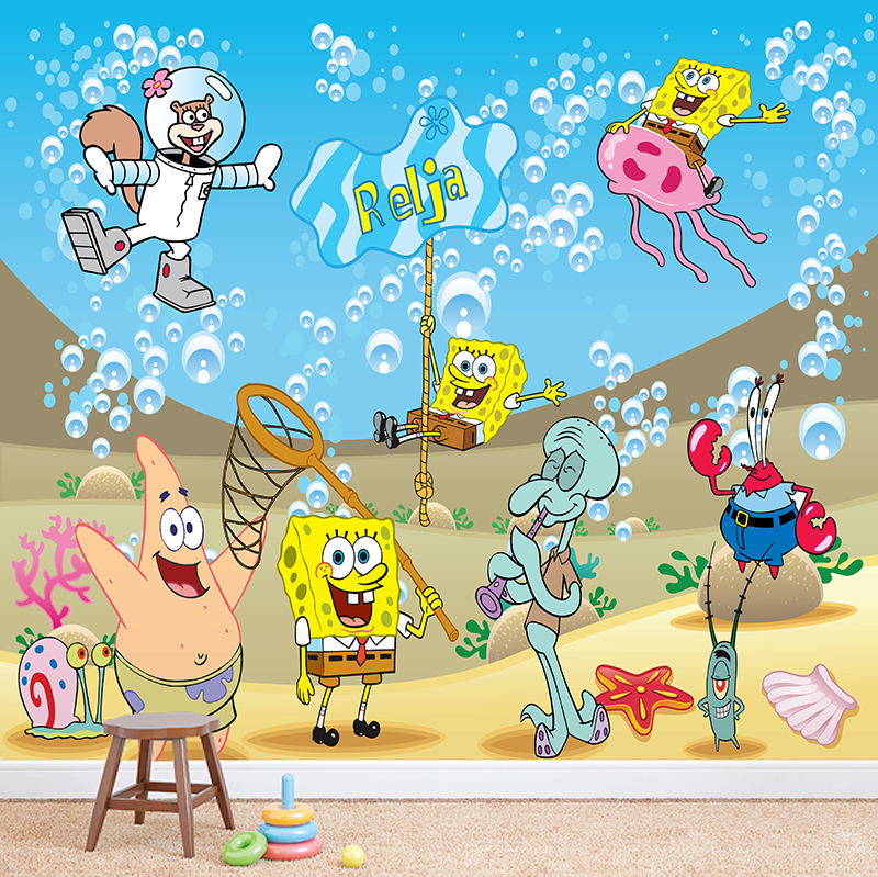 Foto tapeta Sunđer Bob i prijatelji pod morem na zidu